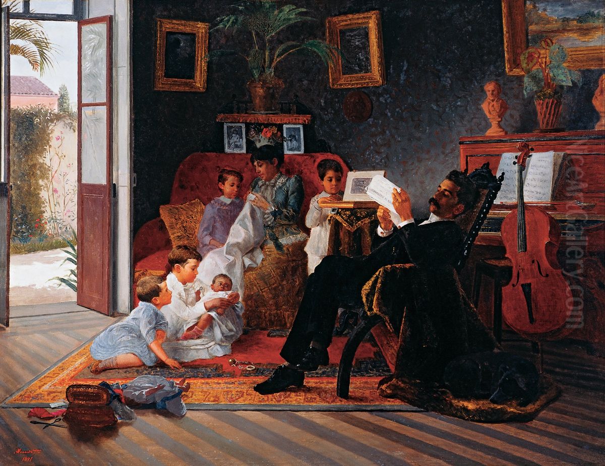 Cena de Familia de Adolfo Augusto Pinto Oil Painting by Jose Ferraz De Almeida Junior