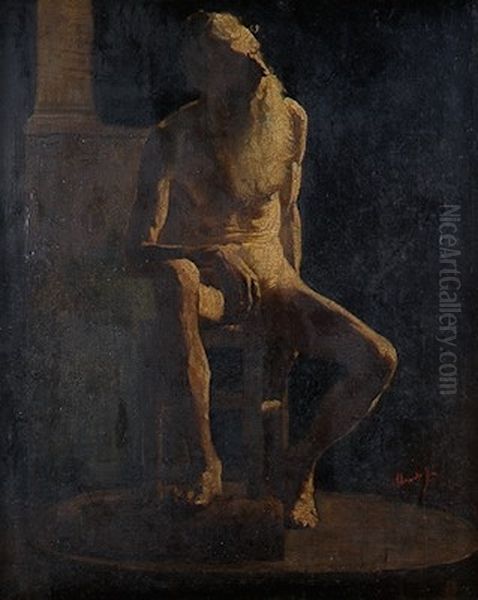 Male Figure(Academy, Study of a Nude) Oil Painting by Jose Ferraz De Almeida Junior