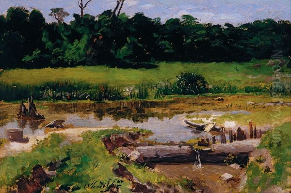 Fluvial Landscape Oil Painting by Jose Ferraz De Almeida Junior