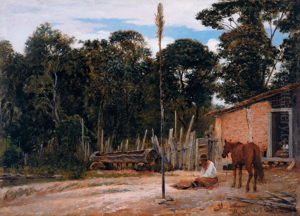 Tightening the Saddle Oil Painting by Jose Ferraz De Almeida Junior