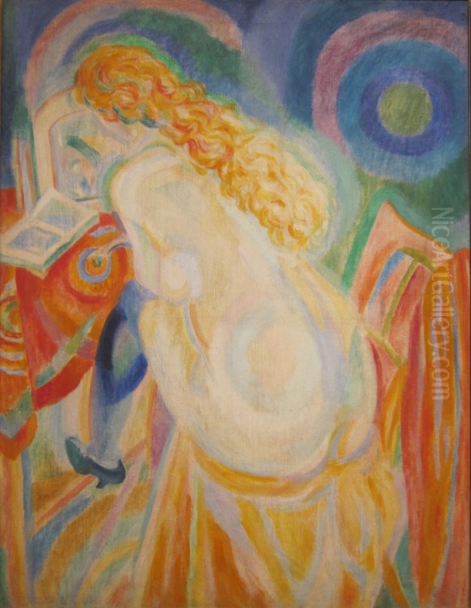 Female Nude Reading Oil Painting by Robert Delaunay