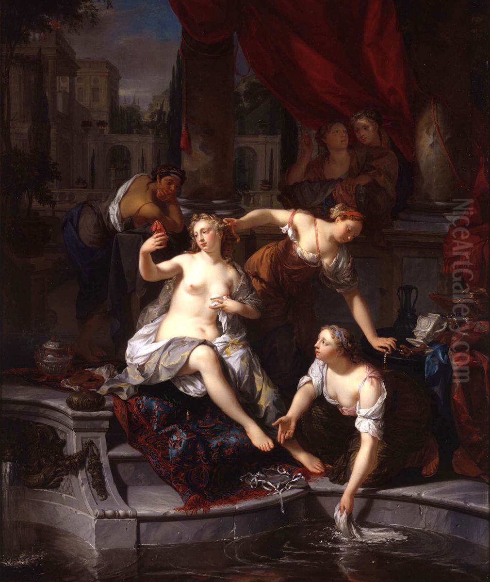 David spying on Bathsheba Oil Painting by Nikolaas Verkolje