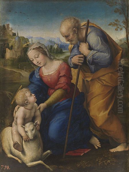 Hl. Familie mit einem Lamm Oil Painting by Raphael