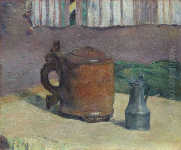 Wood Tankard and Metal Pitcher Oil Painting by Paul Gauguin