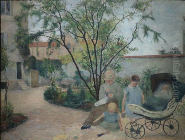 Figures in a Garden Oil Painting by Paul Gauguin