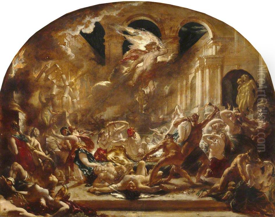 The Destroying Angel and Daemons of Evil Interrupting the Orgies of the Vicious and Intemperate Oil Painting by William Etty