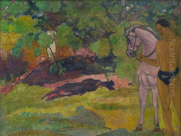 In the Vanilla Grove, Man and Horse Oil Painting by Paul Gauguin