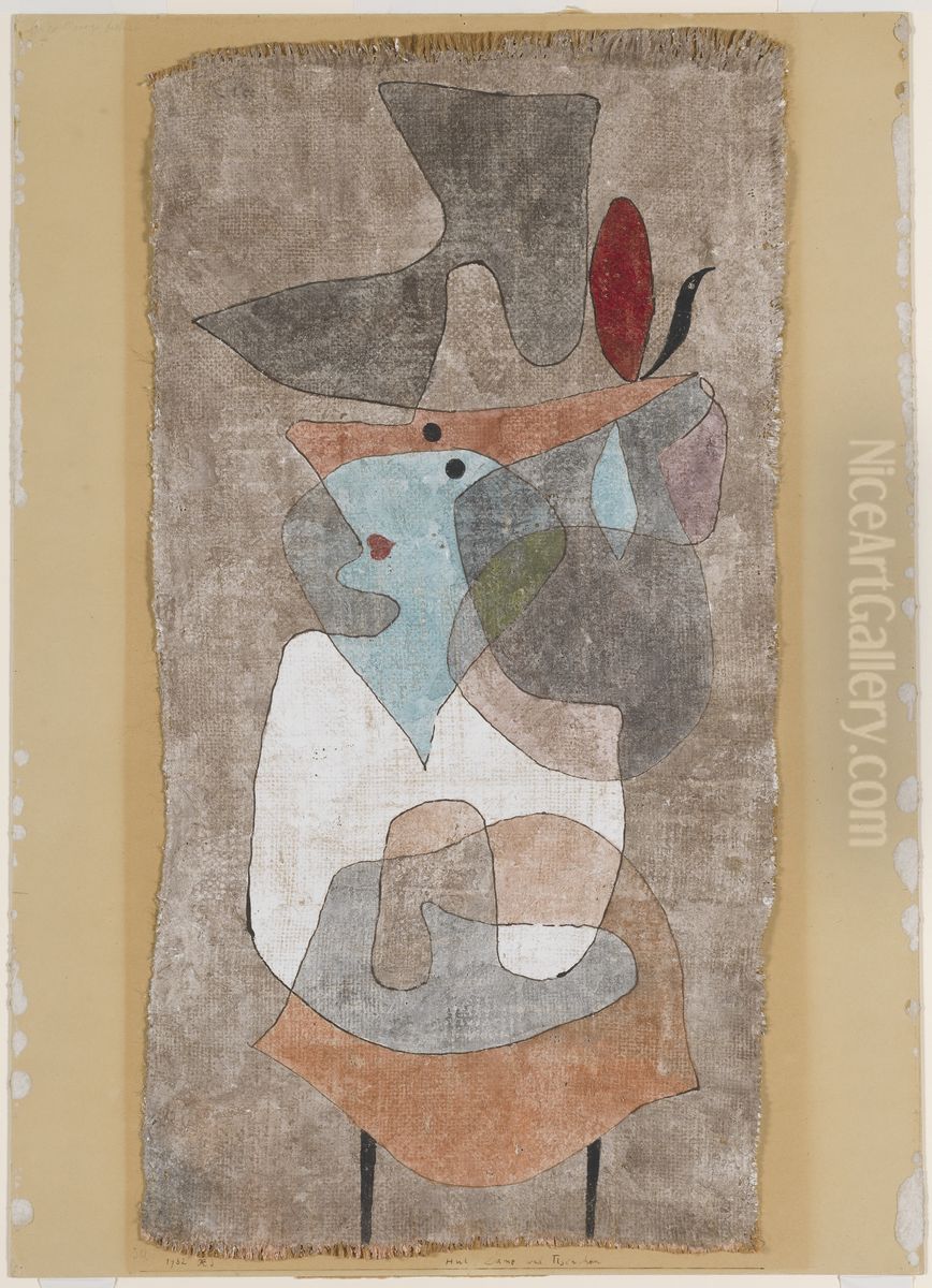Hut, Dame und Tischchen. Oil Painting by Paul Klee