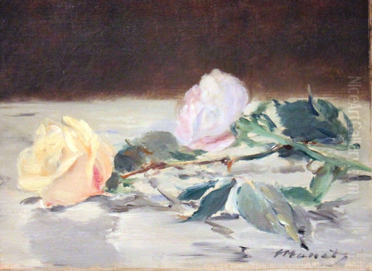 Natur-Morte, Deux Roses Oil Painting by Edouard Manet