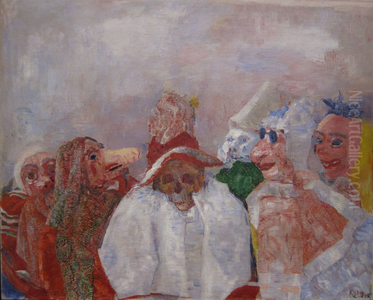 Masks Confronting Death Oil Painting by James Ensor