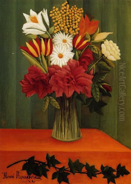Bouquet of Flowers with an Ivy Branch Oil Painting by Henri Rousseau