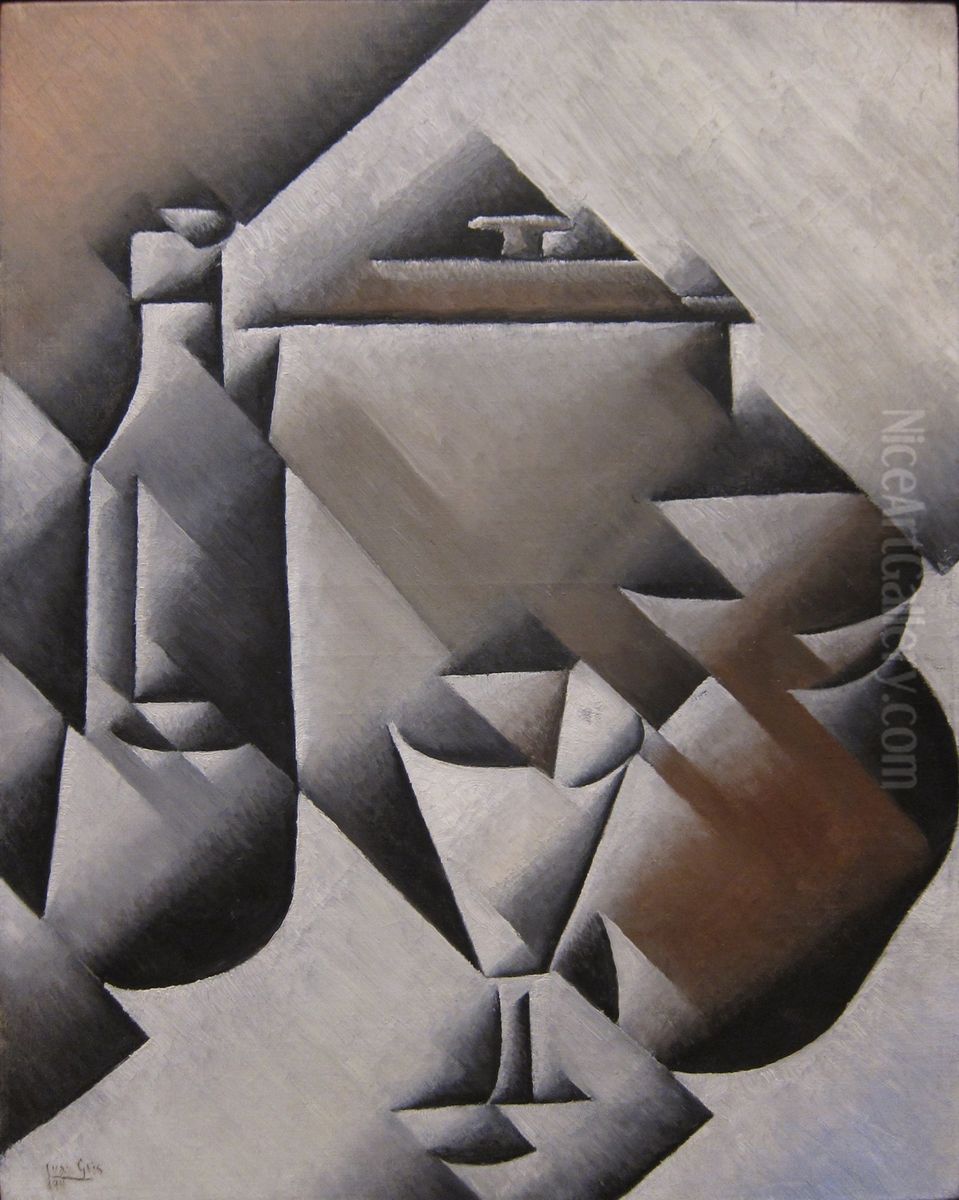 Jar, Bottle and Glass Oil Painting by Juan Gris