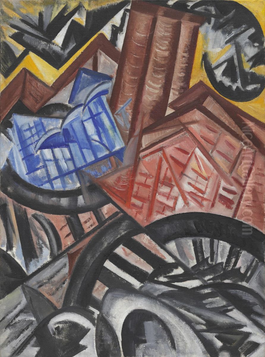 <<Fabrika i most>> Oil Painting by Olga Rozanova