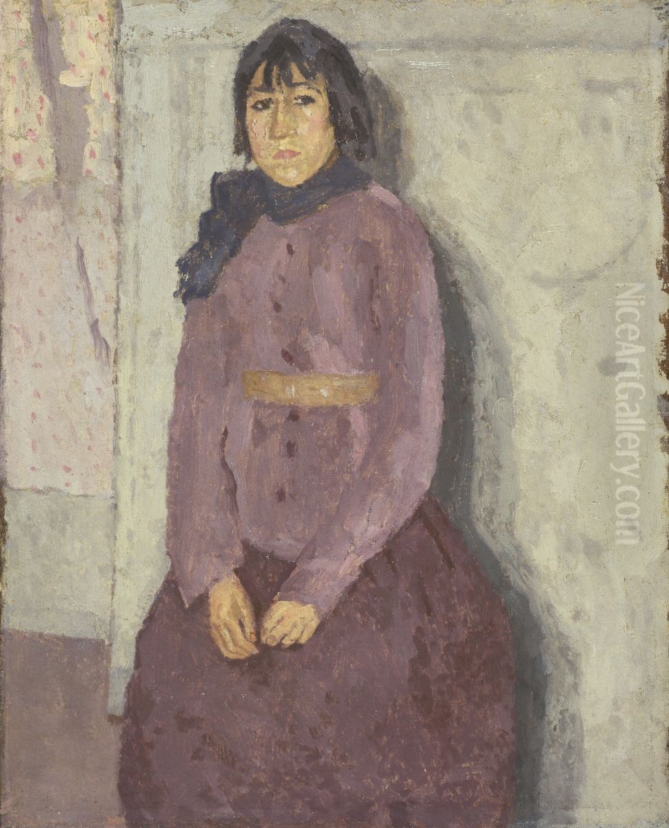 Girl with a Blue Scarf Oil Painting by Gwen John