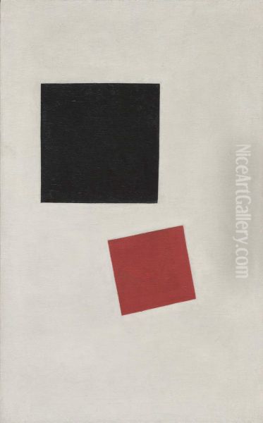 Black Square and Red Square (Painterly Realism of a Boy with a Knapsack - Color Masses in the Fourth Dimension) Oil Painting by Kazimir Malevich