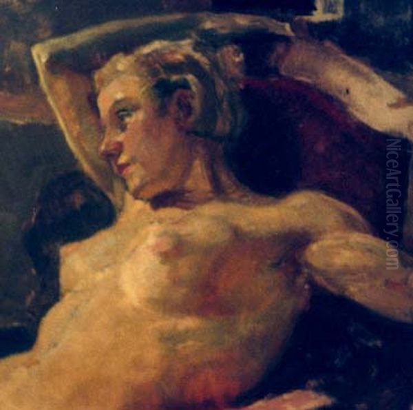 Pol akt kobiecy Oil Painting by Boleslaw Barbacki