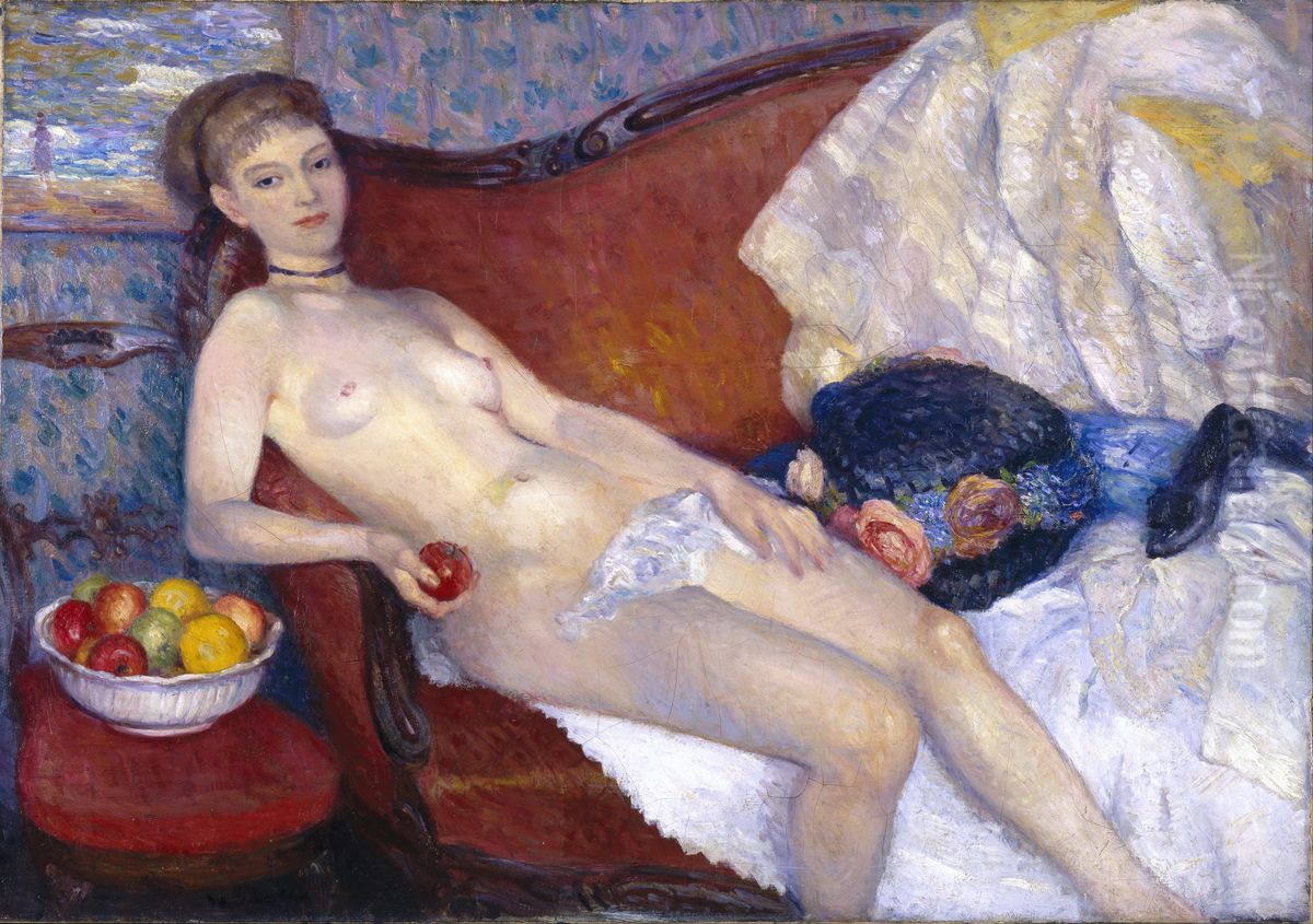 Nude with Apple Oil Painting by William James Glackens
