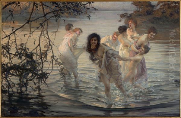 Joyeuse Gambade, ouLes Nymphes de danse Oil Painting by Paul Emile Chabas
