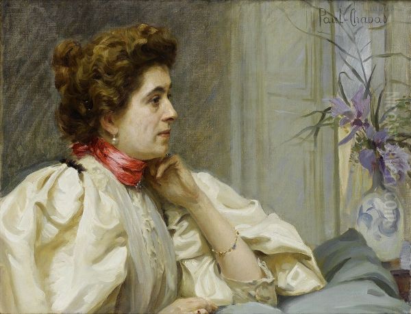 Portrait d'une dame avec un foulard rouge Oil Painting by Paul Emile Chabas