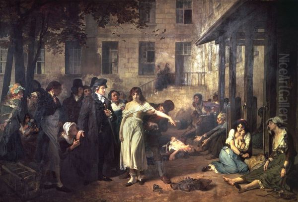 Pinel, medecin en chef de La Salpetriere, delivrant des alienes de leurs chaines Oil Painting by Tony Robert-Fleury