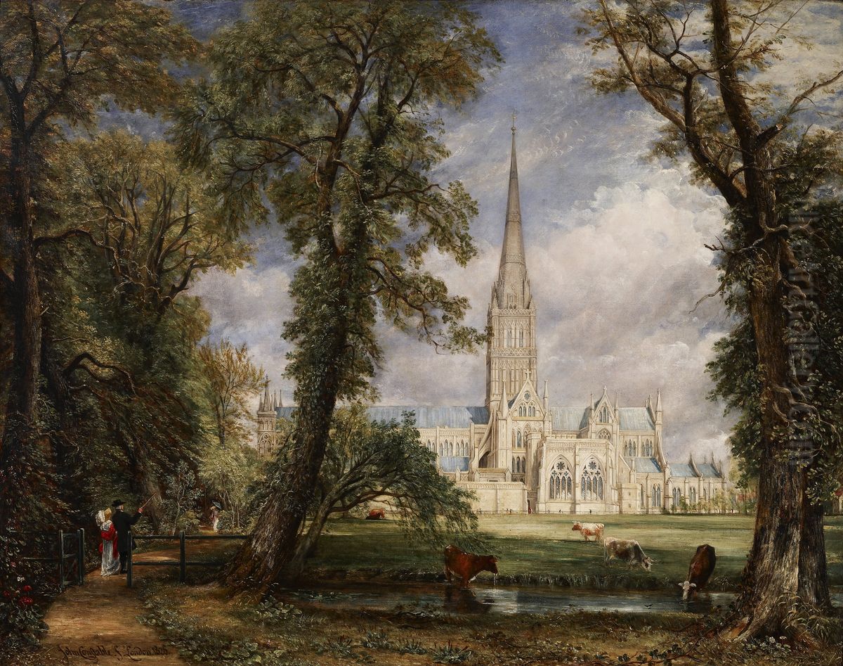 Salisbury Cathedral from the Bishop's Garden Oil Painting by John Constable