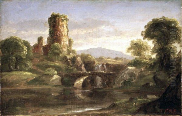 Ruined Castle and River Oil Painting by Thomas Cole