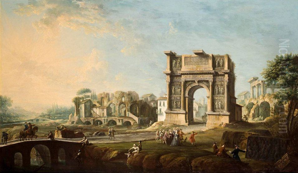 The Arch of Trajan at Benevento Oil Painting by Antonio Joli