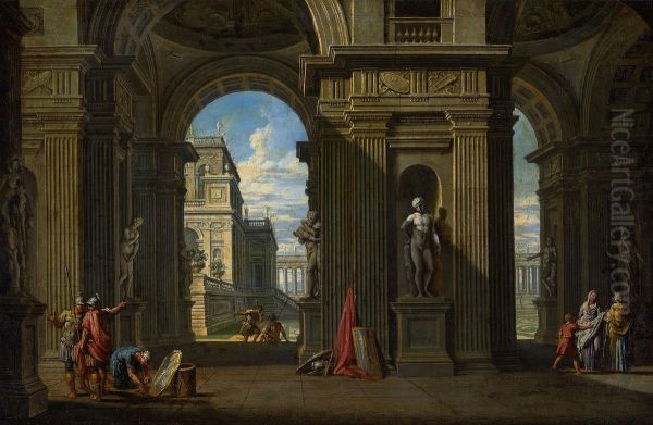 Courtyard of an ancient palace. Oil Painting by Antonio Joli