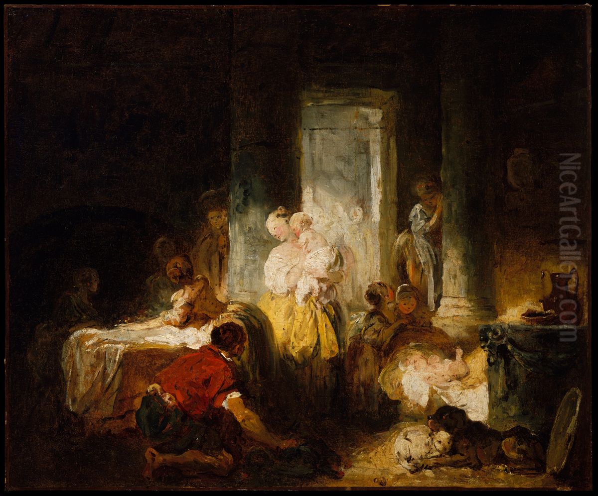 The Happy Mother Oil Painting by Jean-Honore Fragonard
