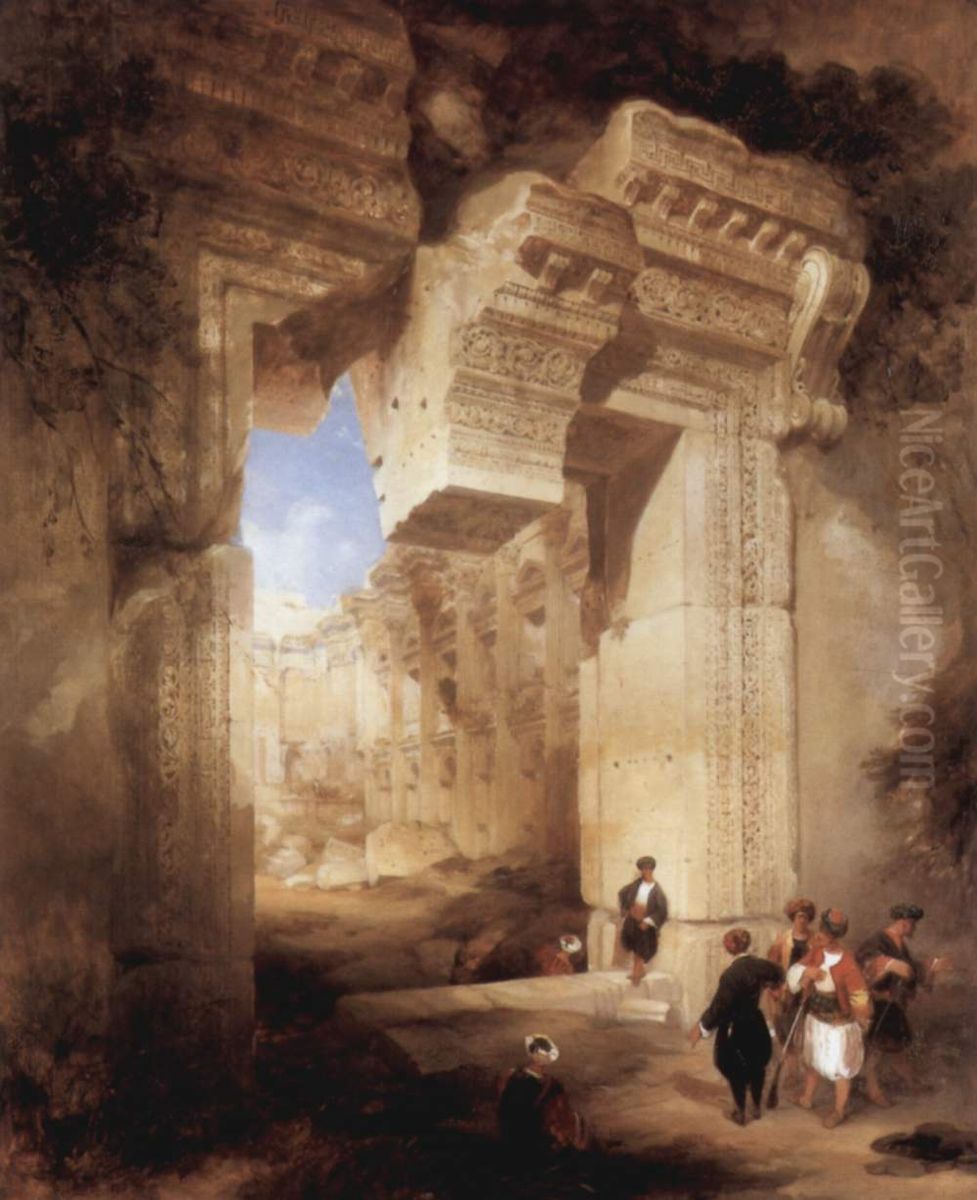 Der Eingang zum goldenen Tempel in Baalbeck Oil Painting by David Roberts
