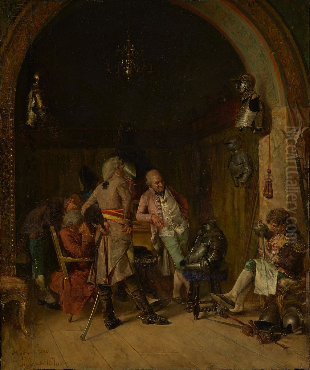 Examining Antique Arms Oil Painting by Jose Villegas Cordero