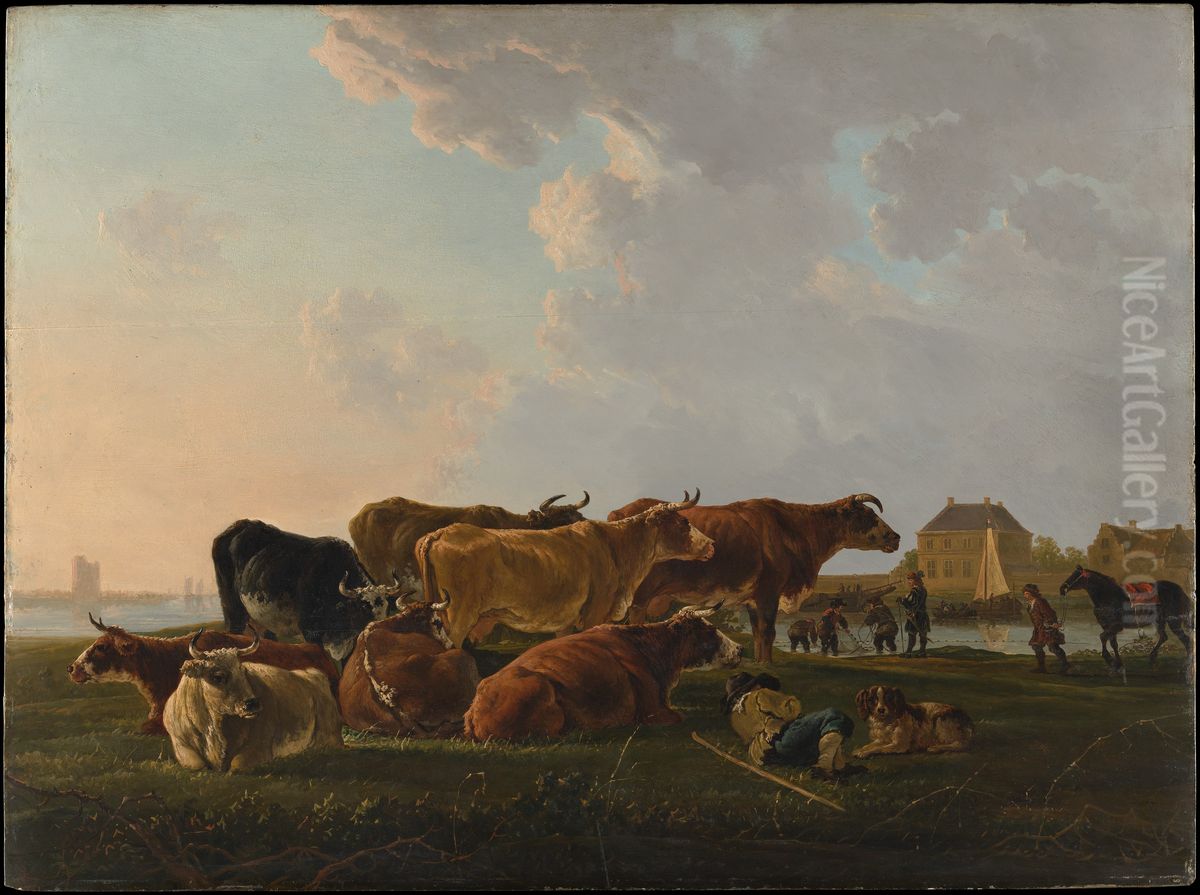 Landscape with Cattle Oil Painting by Jacob van Strij