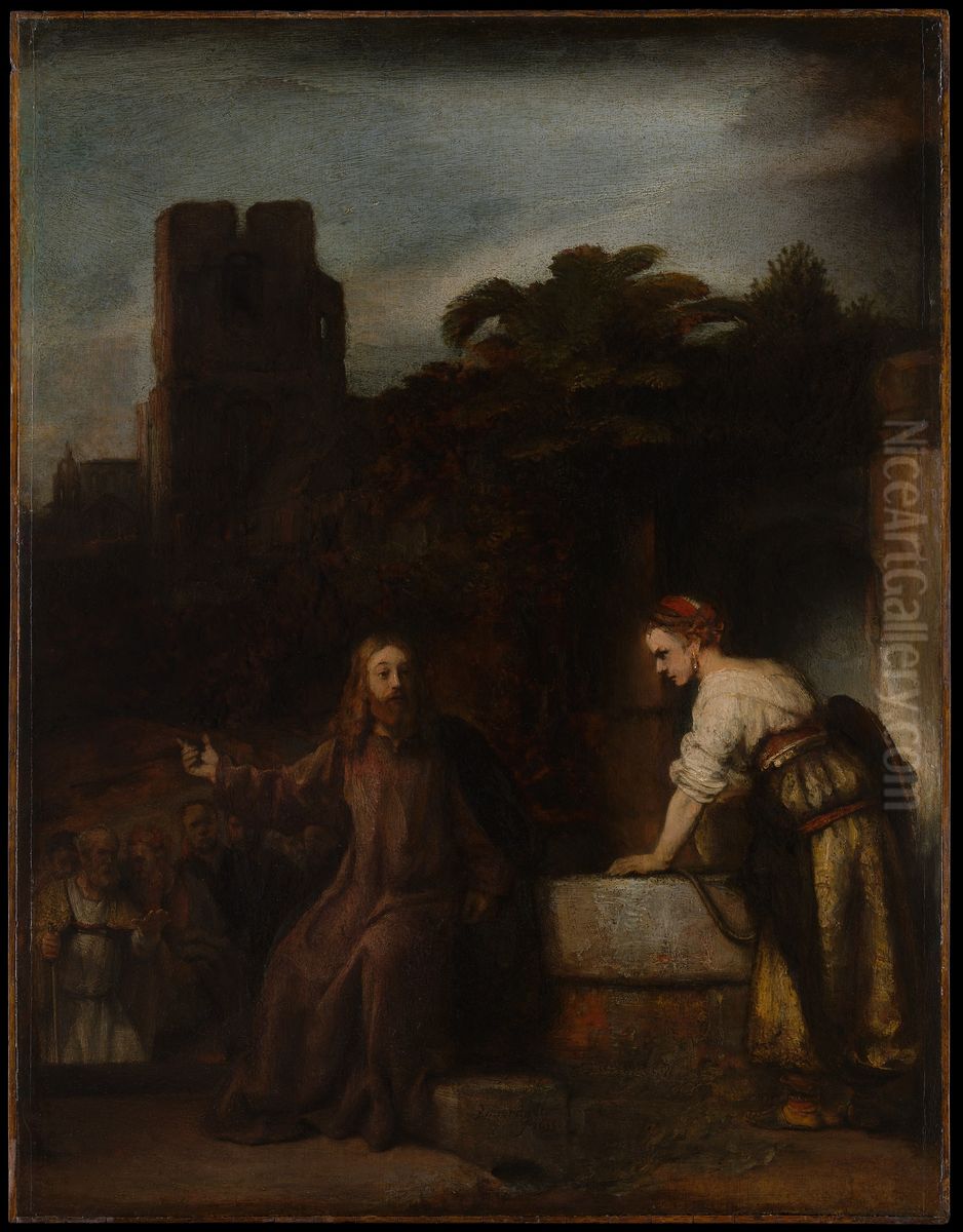 Christ with the woman of Samaria Oil Painting by Rembrandt