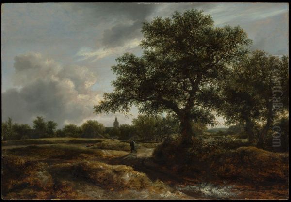 Landschap met dorp in de verte Oil Painting by Jacob Van Ruisdael