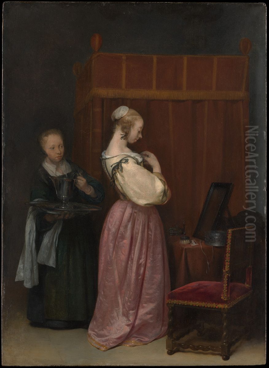 Jeune femme a sa toilette avec une servante Oil Painting by Gerard Ter Borch