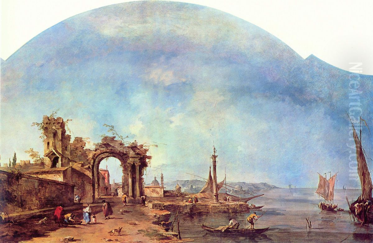 Capriccio an den Ufern der Lagune Oil Painting by Francesco Guardi