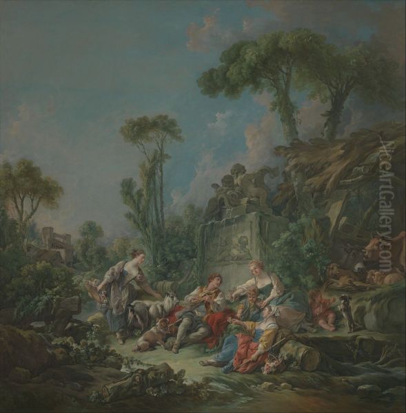 Shepherd's Idyll Oil Painting by Francois Boucher