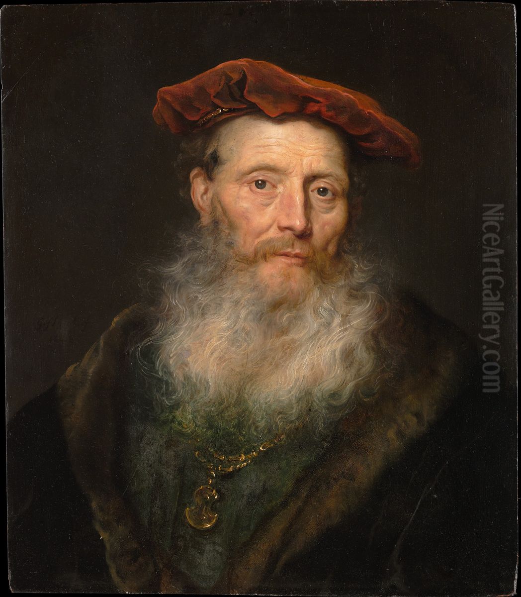 Bearded Man with a Velvet Cap Oil Painting by Govert Flinck
