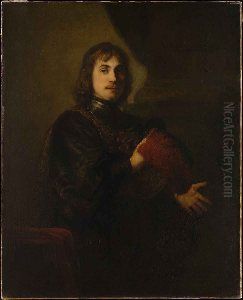 Portrait of a Man with a Breastplate and Plumed Hat Oil Painting by Rembrandt