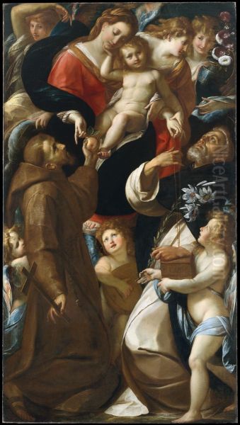 Madonna and Child with Saints Francis and Dominic and Angels Oil Painting by Giulio Cesare Procaccini