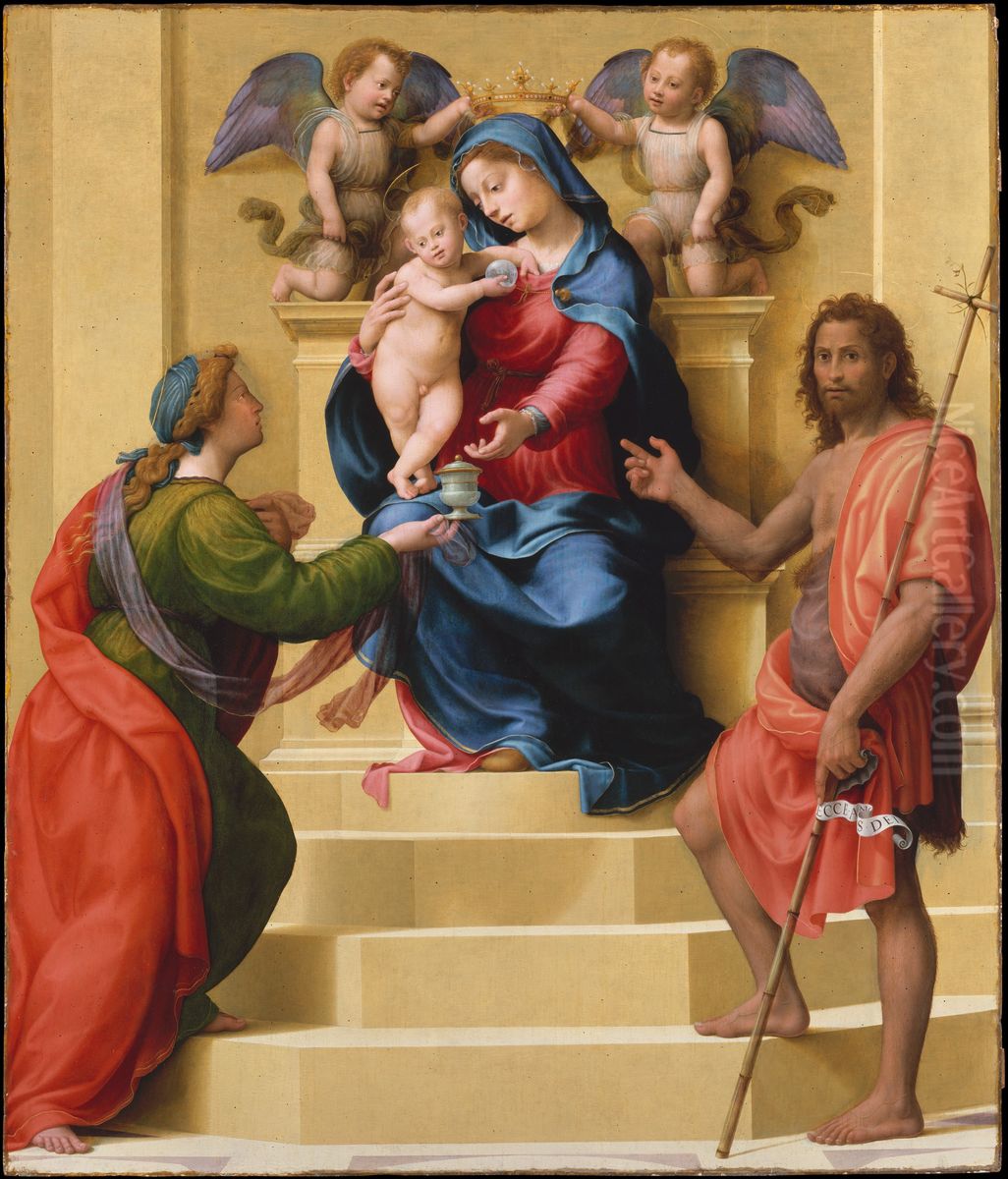 Madonna and Child Enthroned with Saints Mary Magdalen and John the Baptist Oil Painting by Giuliano Bugiardini