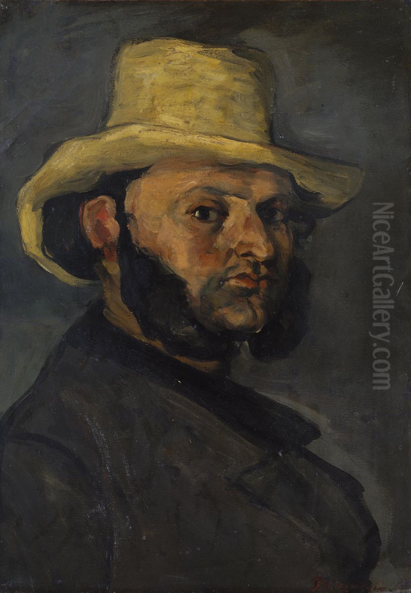 Gustave Boyer (b. 1840) in a Straw Hat Oil Painting by Paul Cezanne
