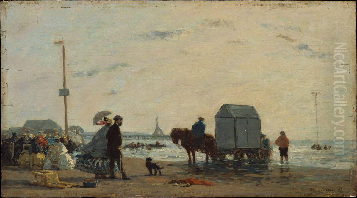 On the Beach at Trouville Oil Painting by Eugene Louis Boudin
