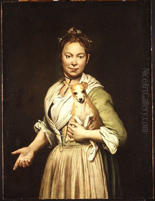 A Woman with a Dog Oil Painting by Giacomo Ceruti