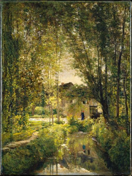 Landscape with a Sunlit Stream Oil Painting by Charles-Francois Daubigny