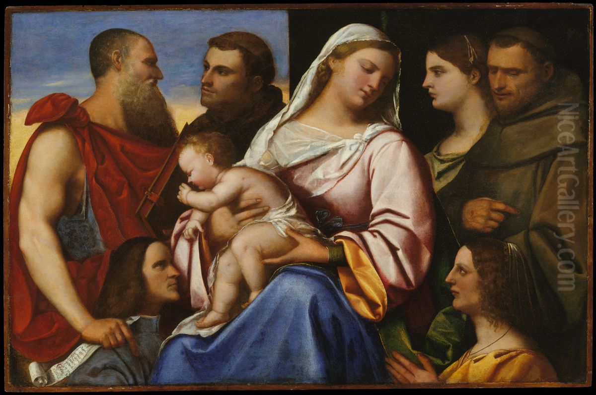 Madonna and Child with Saints and Donors Oil Painting by Sebastiano Del Piombo