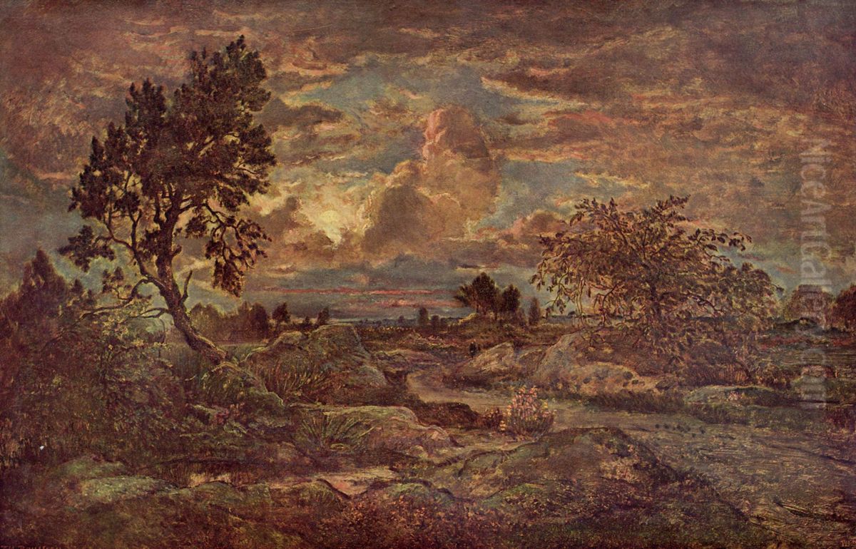 Sunset near Arbonne Oil Painting by Theodore Rousseau