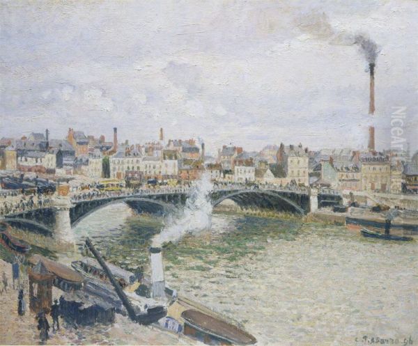 Morning, An Overcast Day, Rouen Oil Painting by Camille Pissarro