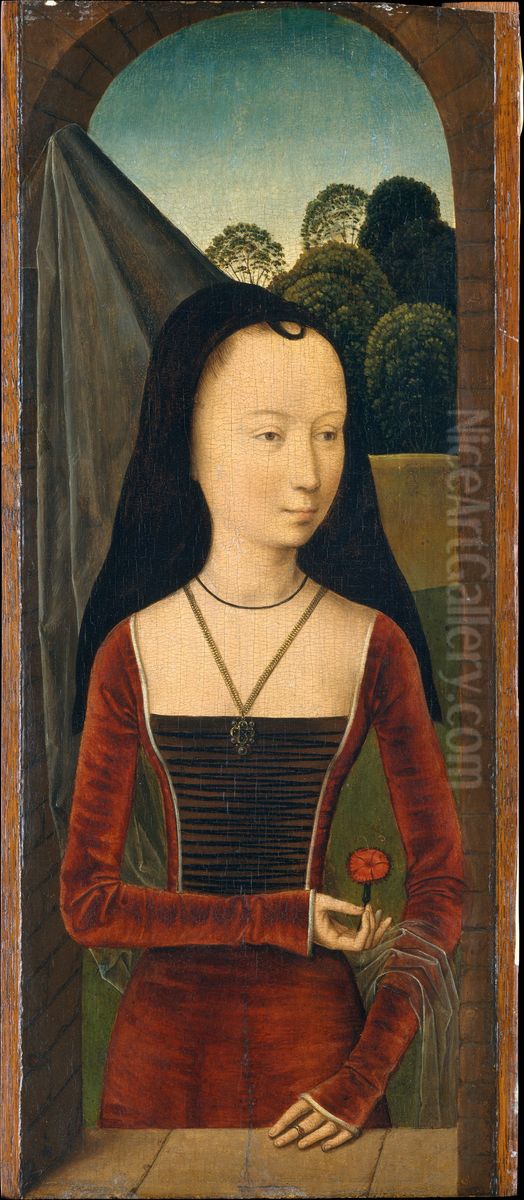 Young Woman with a Pink Oil Painting by (manner of) Memling, Hans