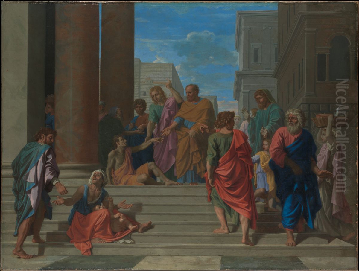 Saints Peter and John Healing the Lame Man Oil Painting by Nicolas Poussin